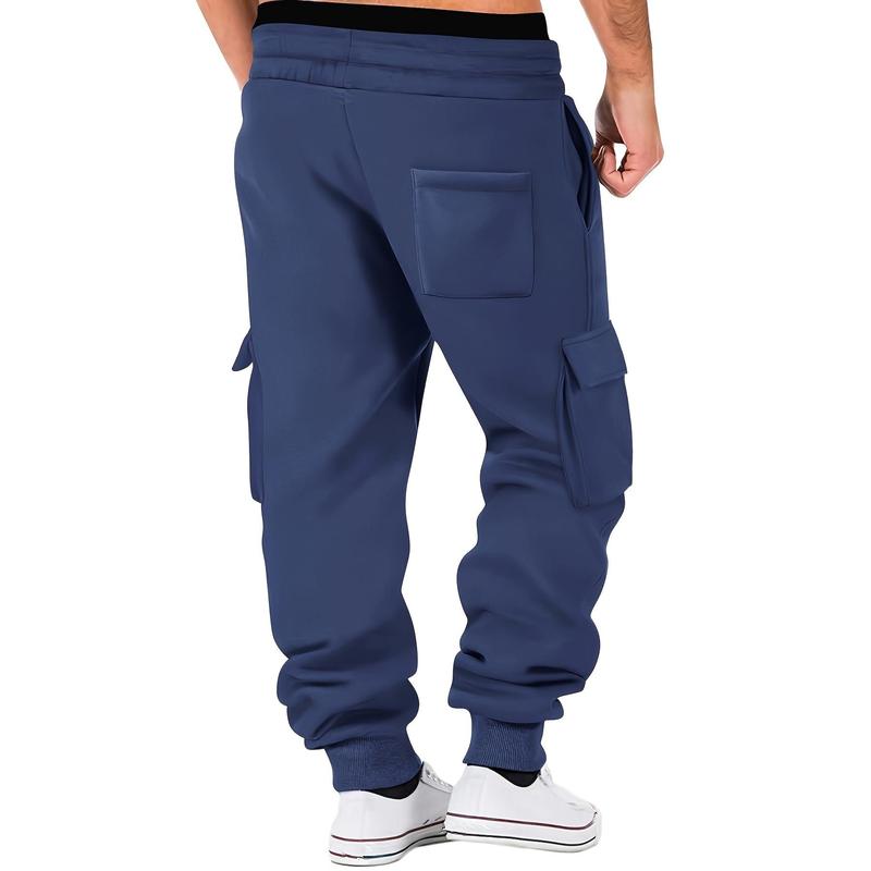 Mens' Comfy Stretch Cargo Joggers - Soft Cotton Blend, Multiple Pockets, Drawstring Waist, Regular Fit, Perfect for Teens, Fall Winter Outdoor Activities, Casual Solid Color Knit Fabric Sweatpants