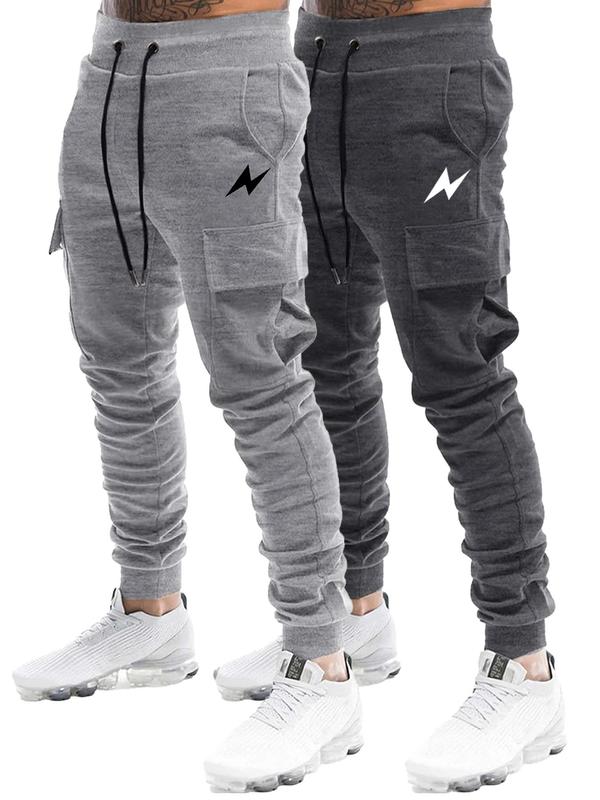 Men's Graphic Drawstring Waist Sweatpants,  Cuffed Joggers, Fall Outfits, Casual Pocket Jogger Pants for Daily Wear, Pants for Men, Knitting Bottoms for Fall, Fall Outfits, Fallfreshness, Fall Clothes 2024