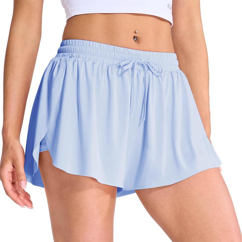 MIER Women's Plain 2 in 1 Drawstring Waist Skorts, Summer Clothes Comfort High Waist Wrap Shorts With Liner, Ladies Summer Bottoms for Athletic Golf Tennis Running Gym