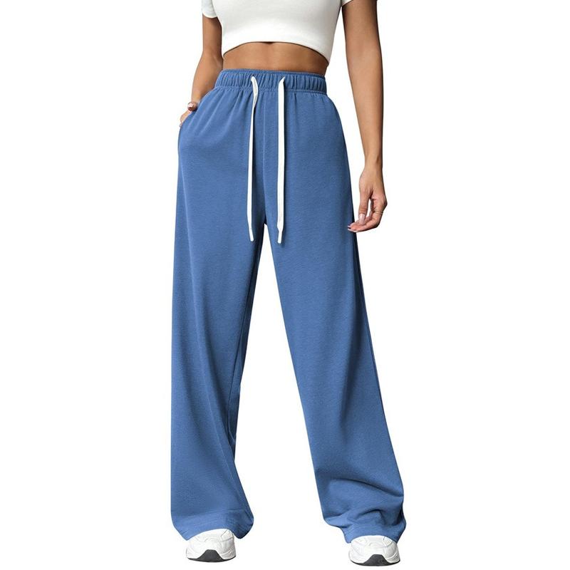 Womens Wide Leg Sweat Pants Pockets Baggy Sweatpants Drawstring Workout Pants