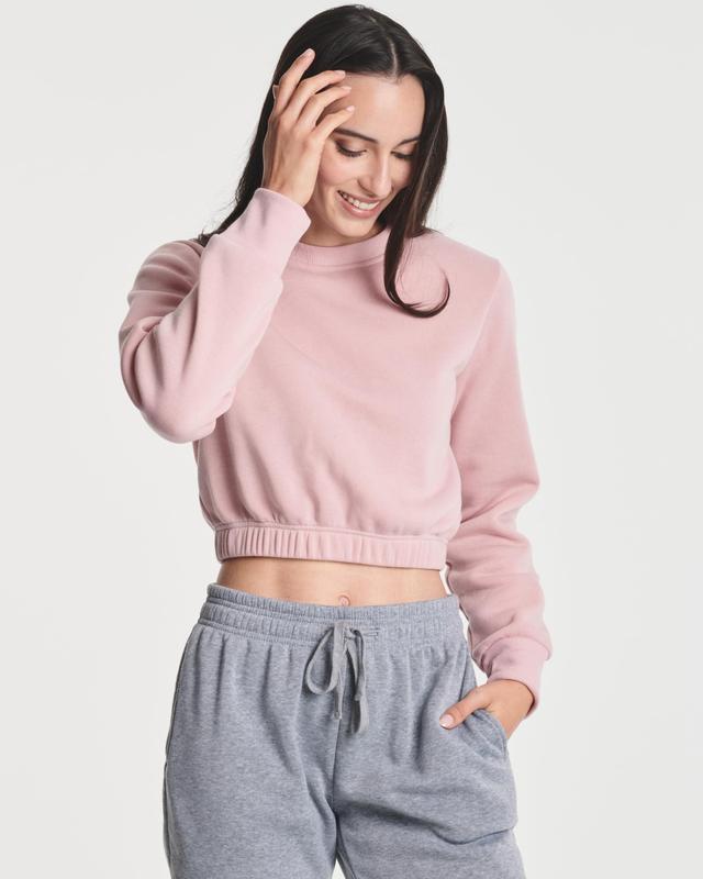 Real Essentials 3 Pack: Women's Fleece Cropped Sweatshirt - Long Sleeve Crew Neck Crop Top (Available in Plus Size)