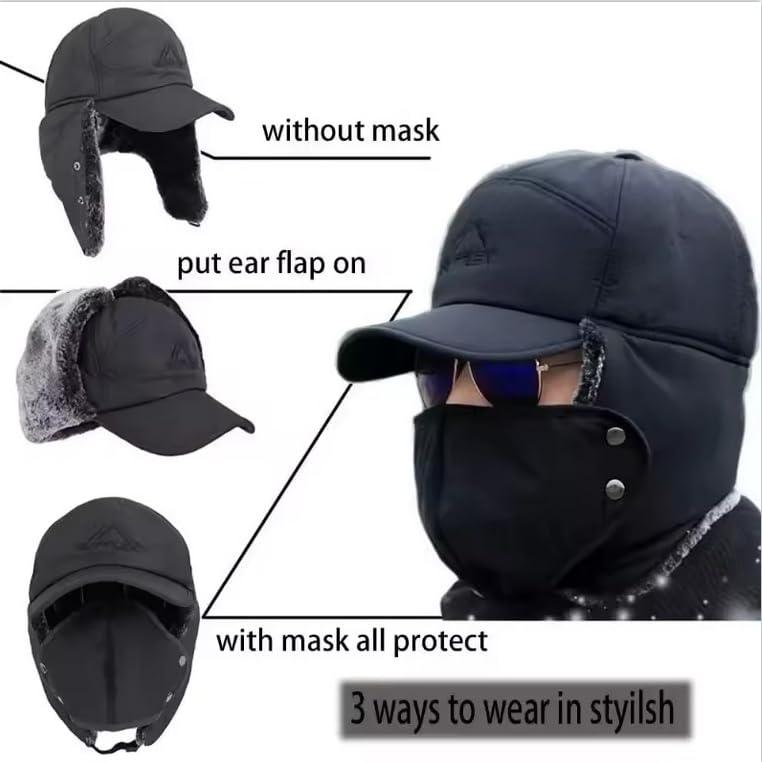 Winter Essentials Warm Hat, Thicken Faux Fur Outdoor Sports Hat with Removable Face Mask, Outdoor Sports Accessories for Skiing Skating Climbing Cycling, Christmas Gift, Sports & Outdoor Hats winter essential