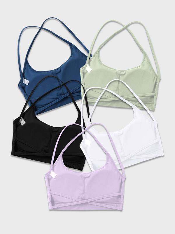 Women's Solid Criss Cross Wireless Sports Bra, Breathable Comfortable Sports Bra, Ladies Sportswear for Indoor Outdoor Wear