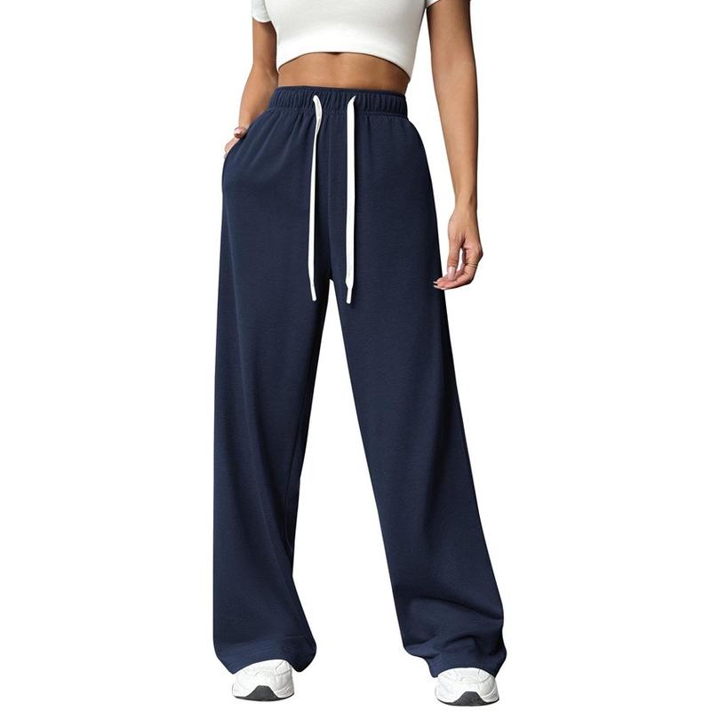 Womens Wide Leg Sweat Pants Pockets Baggy Sweatpants Drawstring Workout Pants