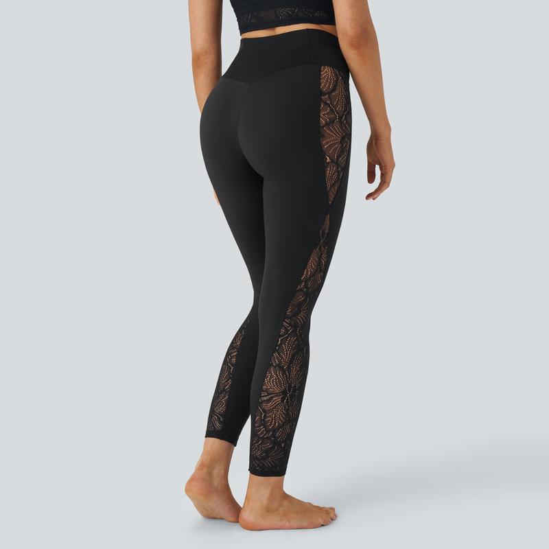 Halara Softlyzero™ High Waisted Crossover Contrast Lace Yoga 7 8 Leggings-UPF50+