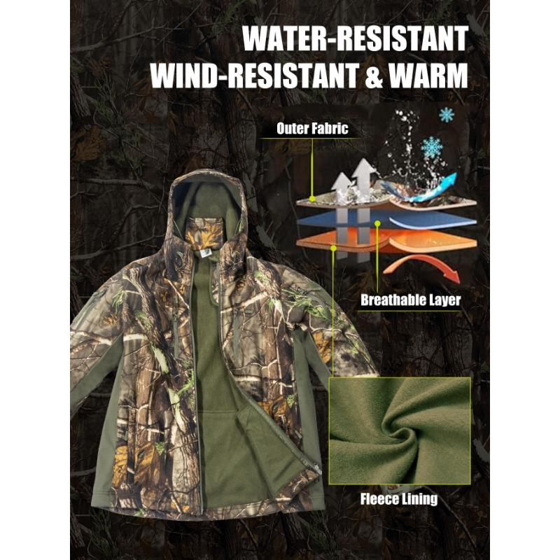 outdoor gifts for men New camouflage men's hunting suit, quiet and warm hunting jacket and pants, waterproof hunting set, suitable for deer, duck, bow and arrow hunting