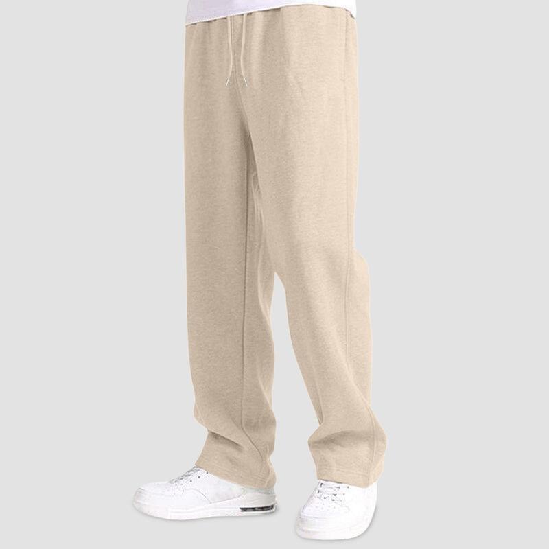 Mens Fleece Lined Sweatpant Wide Straight Leg Pants Workout High Waisted Joggers Trousers With Pockets Autumn New Slacks