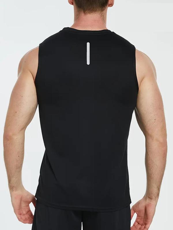 Men's 3pcs Solid Round Neck Sports Vest, Men's Clothing Outfits, Casual Comfortable Breathable Sleeveless Top for Gym Workout Running, Sportswear Clothing