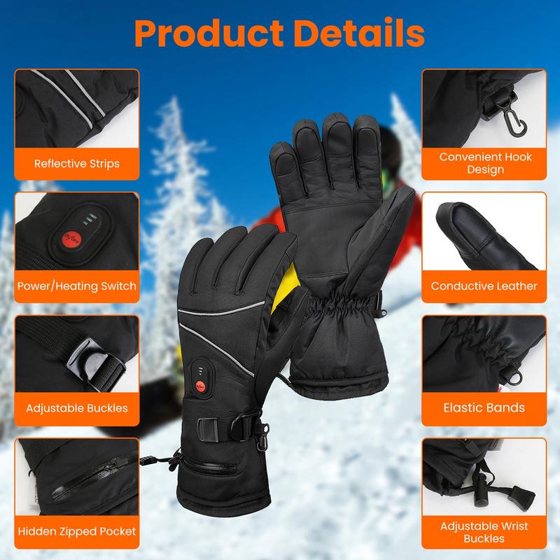 Heated Gloves, Rechargeable Heated Gloves for Men Women, Waterproof Battery Heated Gloves, Upgrade Non-Slip Electric Heating Gloves for Cycling Skiing Hiking Hunting