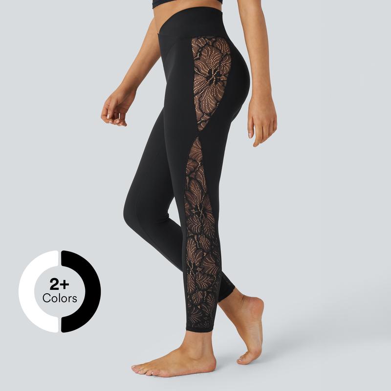 Halara Softlyzero™ High Waisted Crossover Contrast Lace Yoga 7 8 Leggings-UPF50+