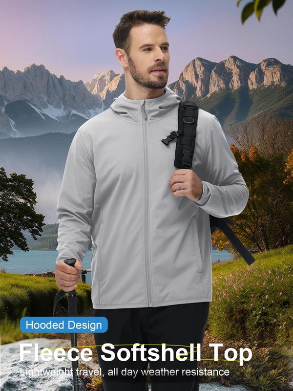 Men's Solid Color Zip Up Pocket Sports Jacket, Regular Fit Casual Long Sleeve Windproof Outerwear for Outdoor Hiking Camping, Men's Sportswear for All Seasons