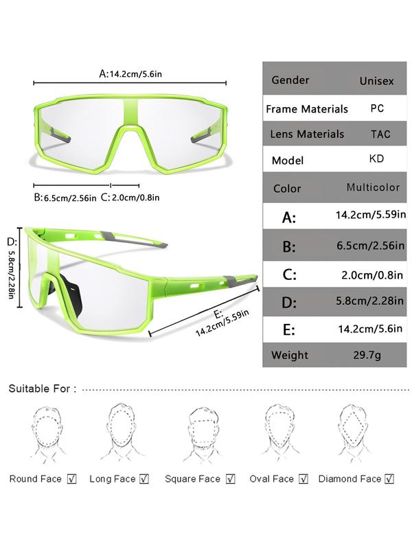 Unisex Photochromic Sporty Sunglasses, Flat Top Wrap Sunlight, Windproof Goggles for Outdoor Sports, Cycling, Hiking, Baseball, Softball, Back To School