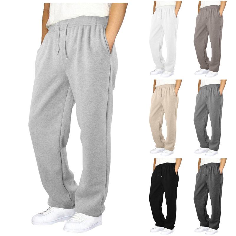 Mens Fleece Lined Sweatpant Wide Straight Leg Pants Workout High Waisted Joggers Trousers With Pockets Autumn New Slacks