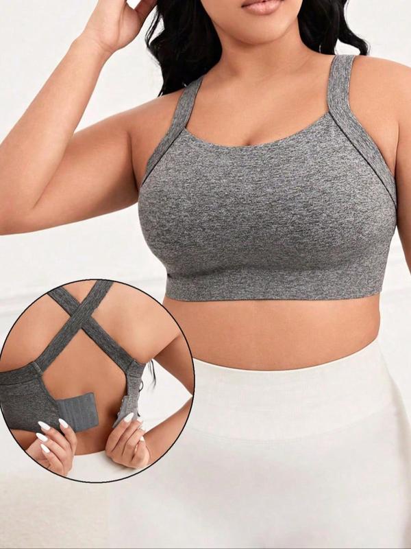  Solid Criss Cross Sports Bra, Breathable Hook and Eye High Stretch Sports Bra for Yoga Gym Workout, Sports Bra for Women, Pickleball & Tennis Clothes