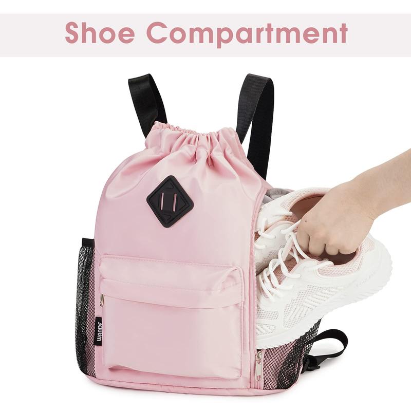 WANDF Drawstring Backpack Sports Gym Bag with Shoes Compartment, Water-Resistant String Backpack Cinch for Women Men