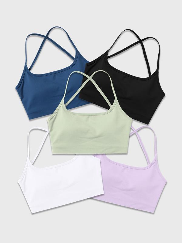 Women's Solid Criss Cross Wireless Sports Bra, Breathable Comfortable Sports Bra, Ladies Sportswear for Indoor Outdoor Wear