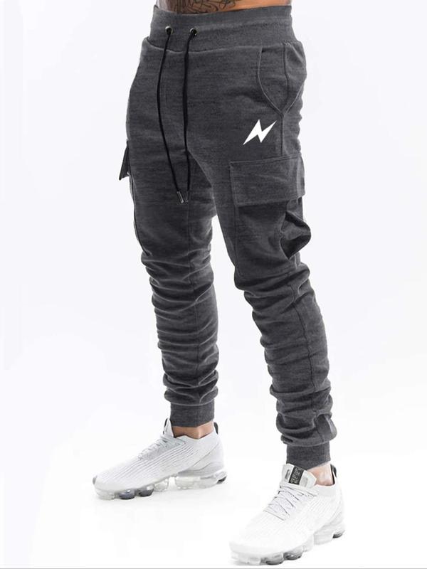 Men's Graphic Drawstring Waist Sweatpants,  Cuffed Joggers, Fall Outfits, Casual Pocket Jogger Pants for Daily Wear, Pants for Men, Knitting Bottoms for Fall, Fall Outfits, Fallfreshness, Fall Clothes 2024