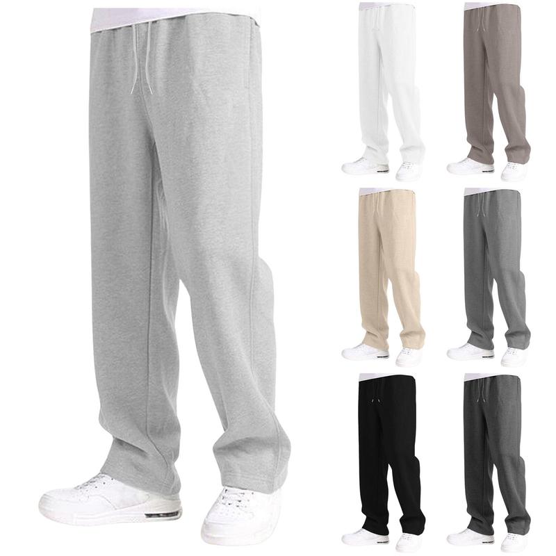 Mens Fleece Lined Sweatpant Wide Straight Leg Pants Workout High Waisted Joggers Trousers With Pockets Autumn New Slacks