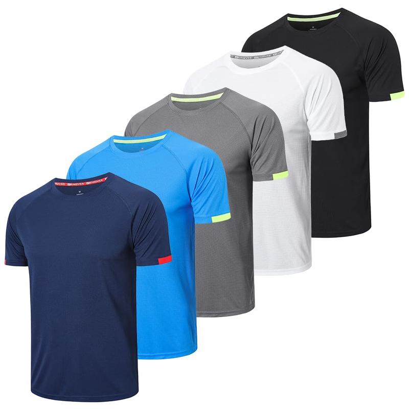 5-pack Men's Short Sleeve Crew Neck T-Shirts Men's Breathable Moisture Wicking Sports Running Tops activewear durable