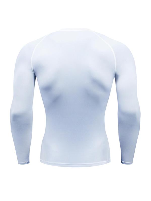 Sporty Men's Solid Color Round Neck Top-Stitching Sports Tee, Quick Drying Breathable Long Sleeve T-Shirt for Gym Workout Running, Men's Sportswear for All Seasons, Fall Outfits, Fallfreshness Clothes