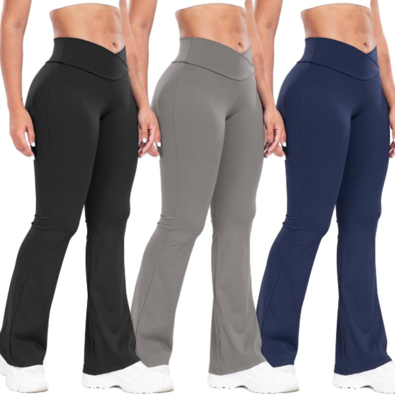 Womens Crossover Flare Leggings High Waisted Yoga Pants Tummy Control Gym Workout Work Pants