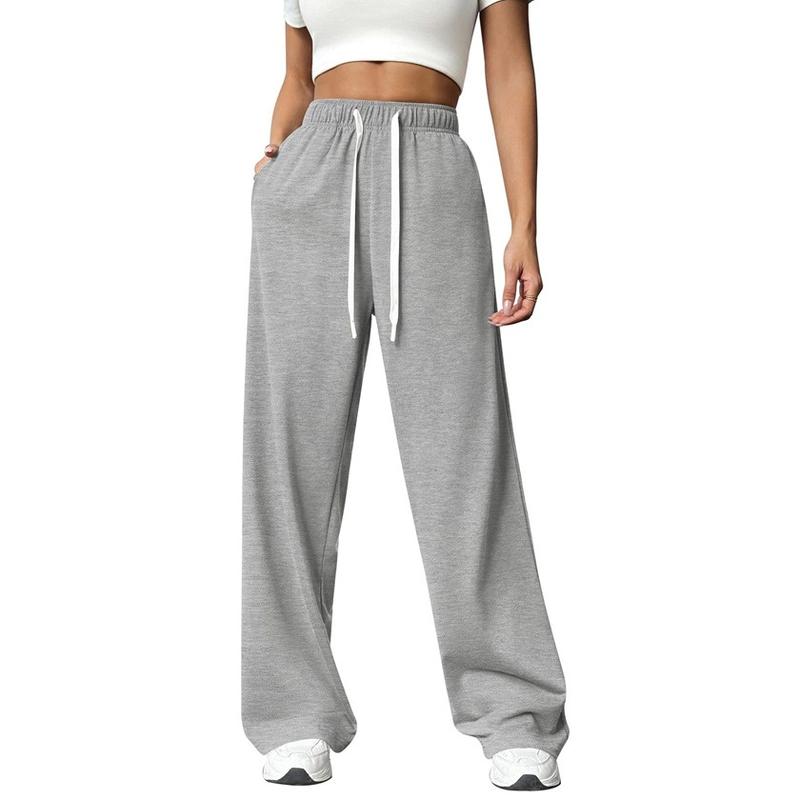 Womens Wide Leg Sweat Pants Pockets Baggy Sweatpants Drawstring Workout Pants