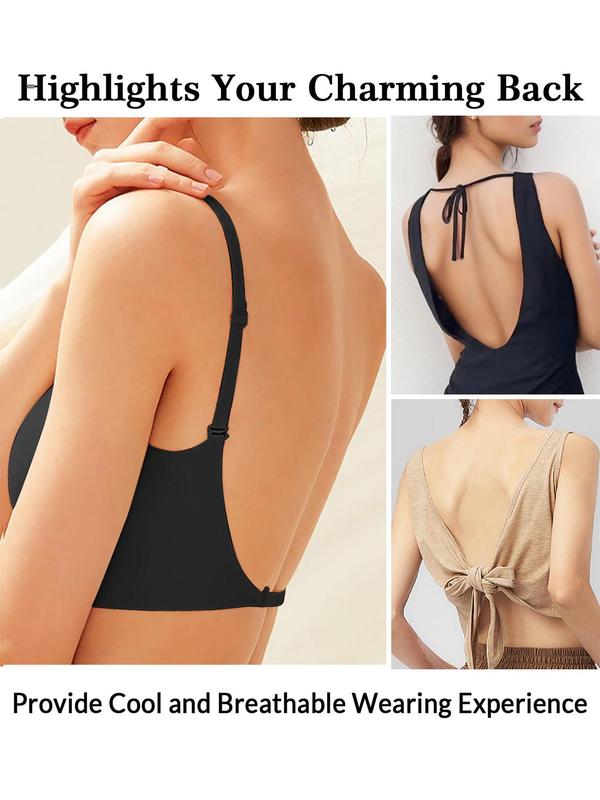 Women's Solid Backless Wireless Sports Bra, Breathable Comfortable Adjustable Strap Sports Bra, Ladies Sportswear for Indoor Outdoor Wear