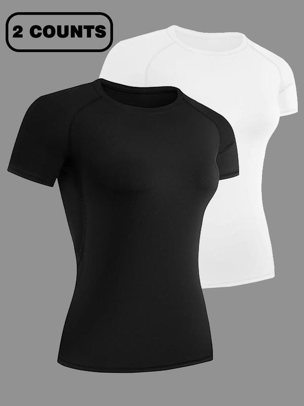 Women's Solid Raglan Sleeve Sports Tee, Sporty Quick Drying Breathable Round Neck T-shirt for Yoga Running Gym Training, Ladies Sportswear for All Seasons