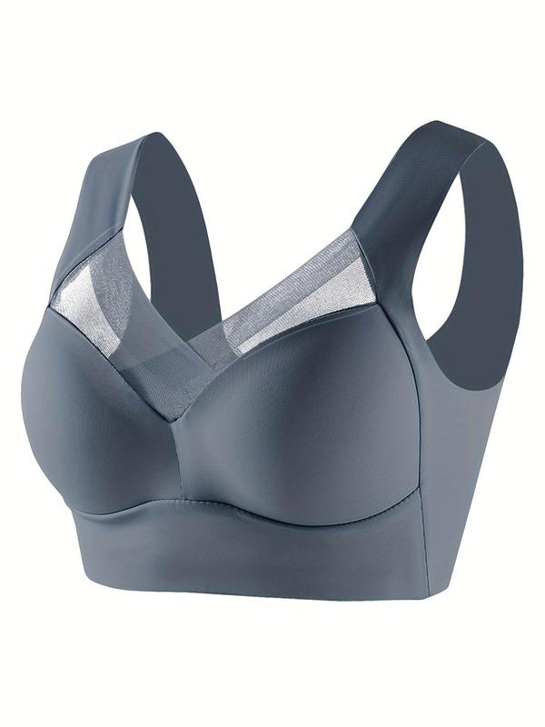 Women's Contrast Mesh Push Up Sports Bra, Comfy High Stretch Wireless Bra, Summer Bralettes, Yoga Lingerie Top, Ladies Sportswear for Indoor Outdoor Wear