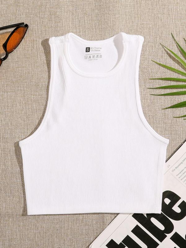 Women's Round Neck Sports Tank Top, Sports Sleeveless Cropped Running Vest, Summer Clothes Women, Ladies Sportswear Summer Clothing for Indoor Outdoor Wear