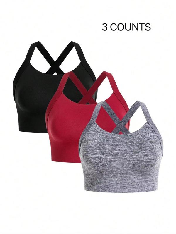  Solid Criss Cross Sports Bra, Breathable Hook and Eye High Stretch Sports Bra for Yoga Gym Workout, Sports Bra for Women, Pickleball & Tennis Clothes