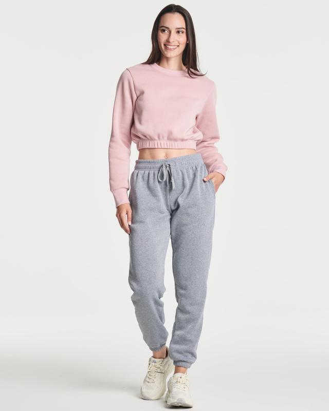 Real Essentials 3 Pack: Women's Fleece Cropped Sweatshirt - Long Sleeve Crew Neck Crop Top (Available in Plus Size)