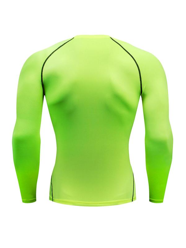 Sporty Men's Solid Color Round Neck Top-Stitching Sports Tee, Quick Drying Breathable Long Sleeve T-Shirt for Gym Workout Running, Men's Sportswear for All Seasons, Fall Outfits, Fallfreshness Clothes