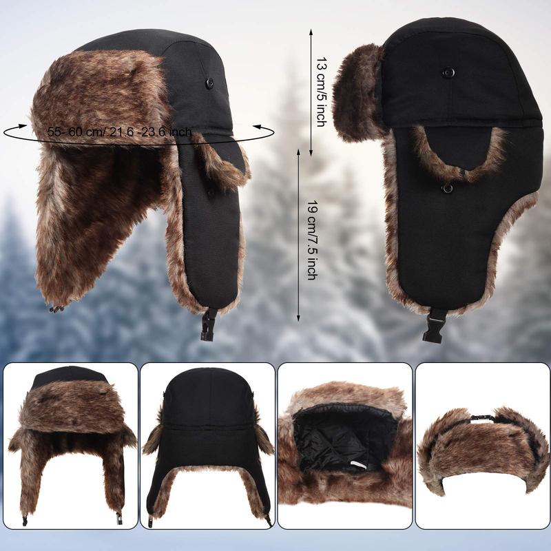 Men Women Trapper Hat Warm Faux Fur Winter Hat with Ear Flaps Windproof Waterproof Snow Ski Hats for Cold Weather