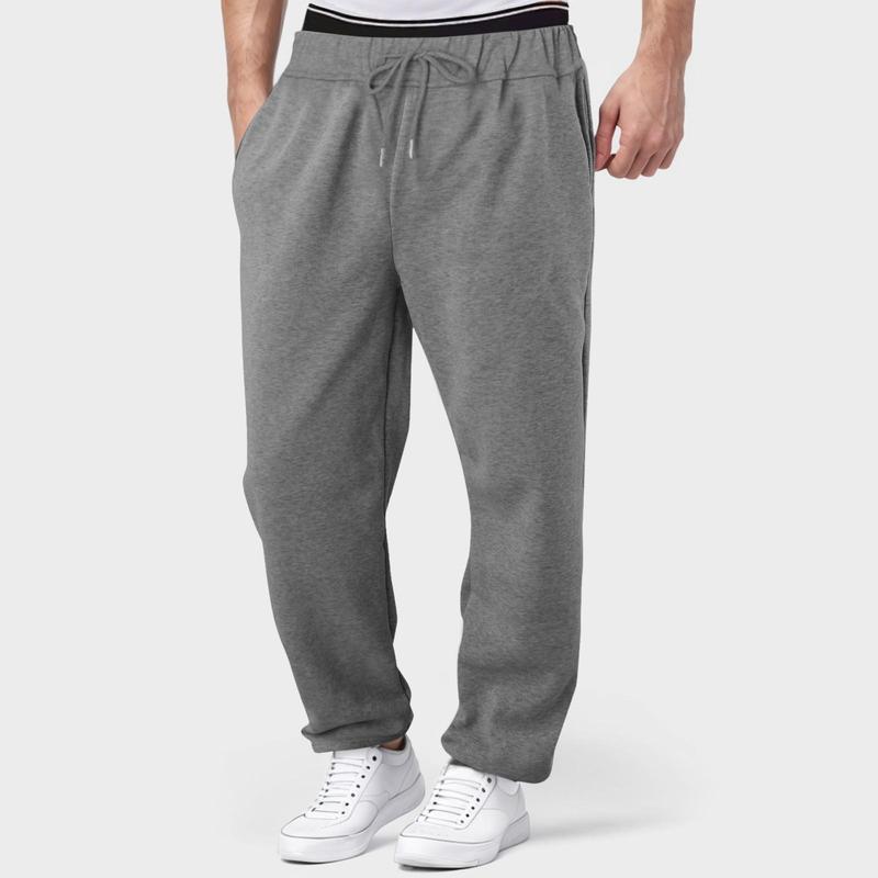 Mens Fleece Lined Sweatpant Wide Straight Leg Pants Workout High Waisted Joggers Trousers With Pockets Autumn New Slacks