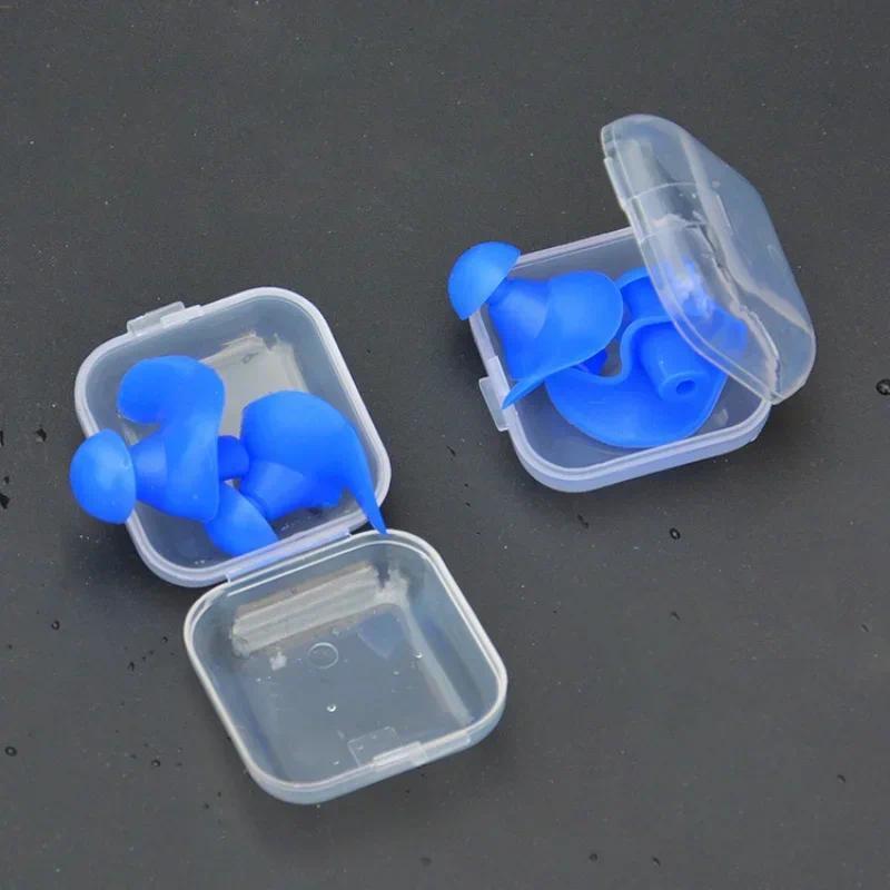 1Pair Waterproof Swimming Earplugs with Box Soft Silicone Spiral Ear Plug Anti Noise for Sleeping Snoring Diving Accessories