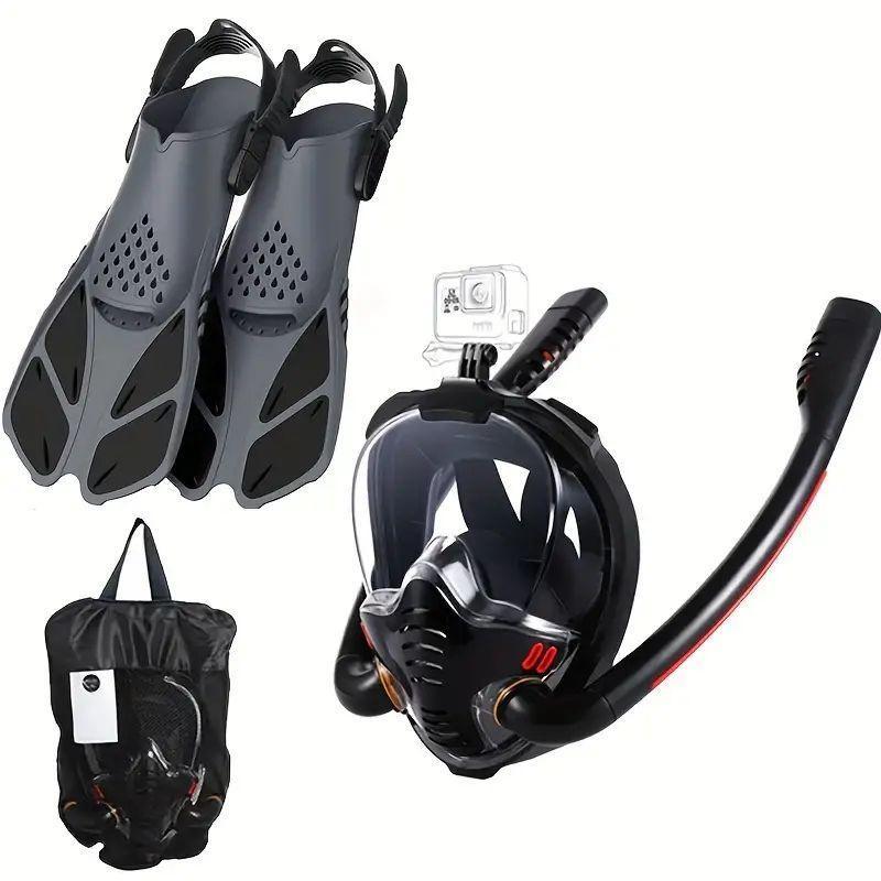 Floating Diving Equipment, 1 Set Swimming Foot Fin & Diving Face Mask & Storage Bag, Suitable for Swimming, Scuba Diving and Travel Diving