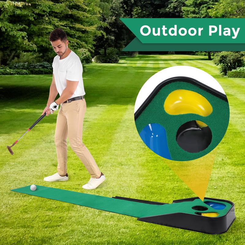 Eotvia Golf Putting Green, 79in Indoor Golf Putting Mat with Auto Ball Return, Golf Putting Set with 1 Telescopic Putter+5 Golf Balls, Mini Golf Game for Home Office Backyard Party, Golf Gifts for Men