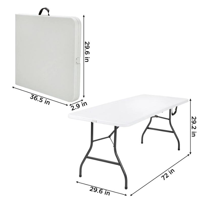 6 Foot Centerfold Folding Table, White For Camping