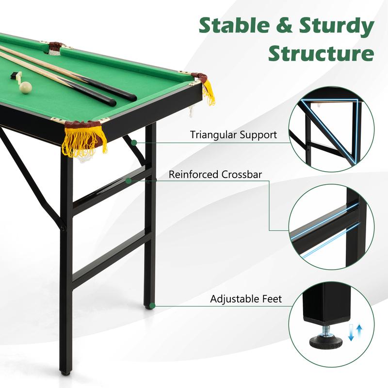 FestivalJoy-47 Inch Folding Billiard Table with Cues and Brush Chalk -Green