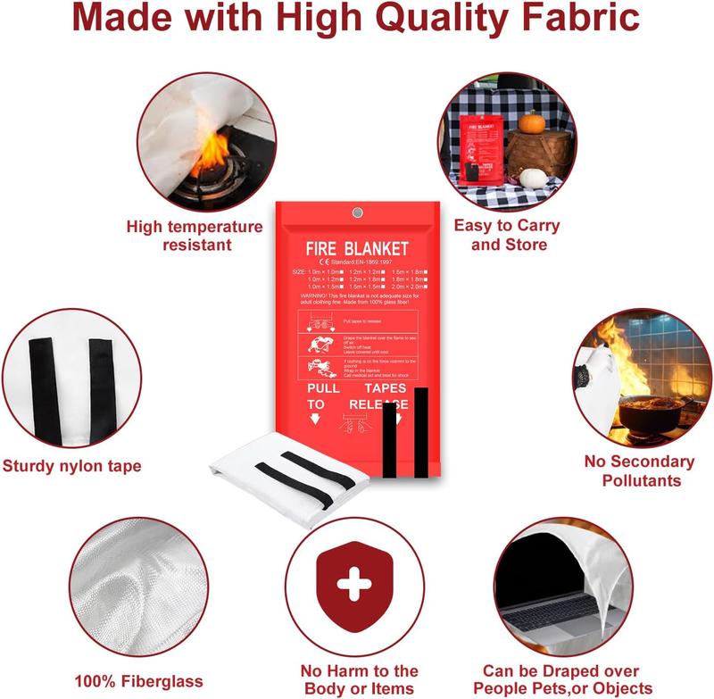 Emergency Fiberglass Fire Blanket, 40'' x 40'', Fireproof and Fire Suppression Blanket for Kitchen and Home Safety, Camping, and Emergency Use.