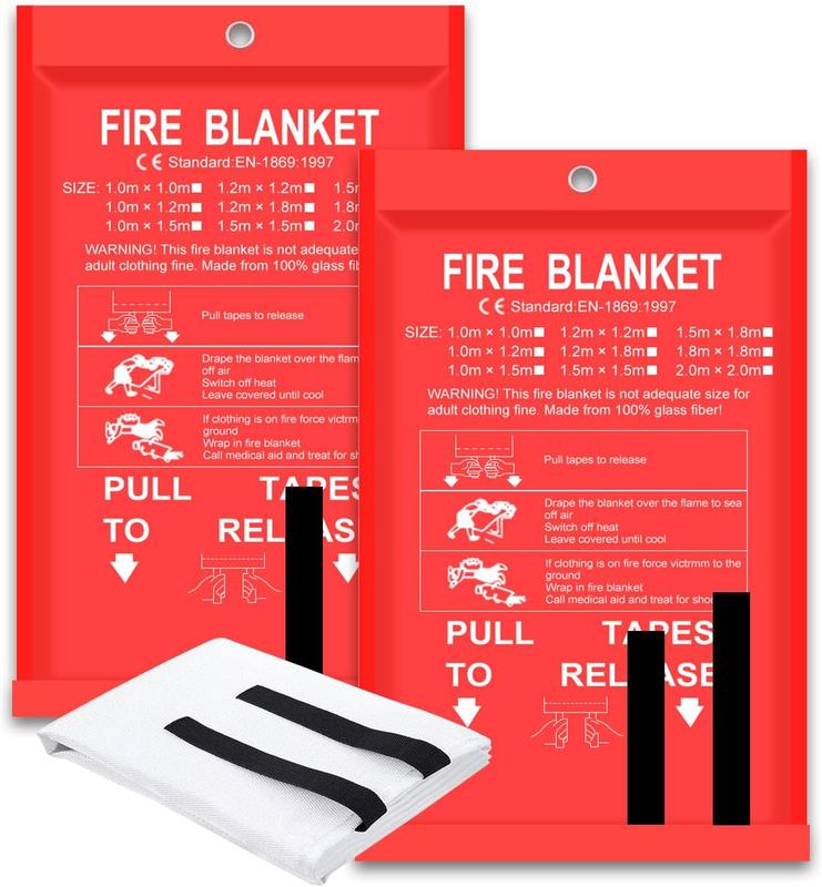 Emergency Fiberglass Fire Blanket, 40'' x 40'', Fireproof and Fire Suppression Blanket for Kitchen and Home Safety, Camping, and Emergency Use.