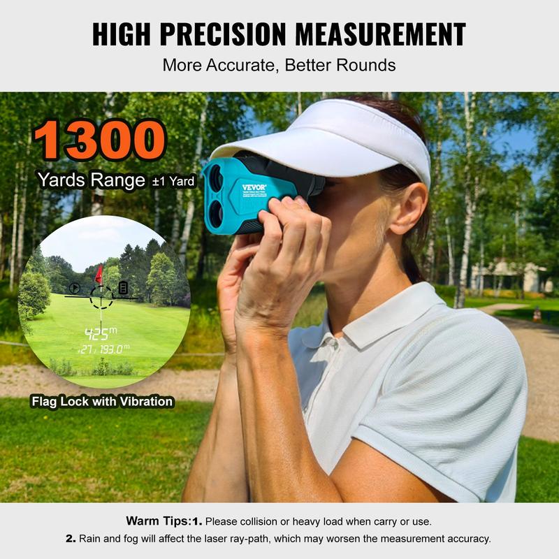 VEVOR Golf Rangefinder, Max 1300 Yards Laser Golfing Hunting Range Finder, 6X Magnification Distance Measuring, Golfing Accessory with External Magnet Mount, High-Precision Flag Lock, Slope, and Batteries