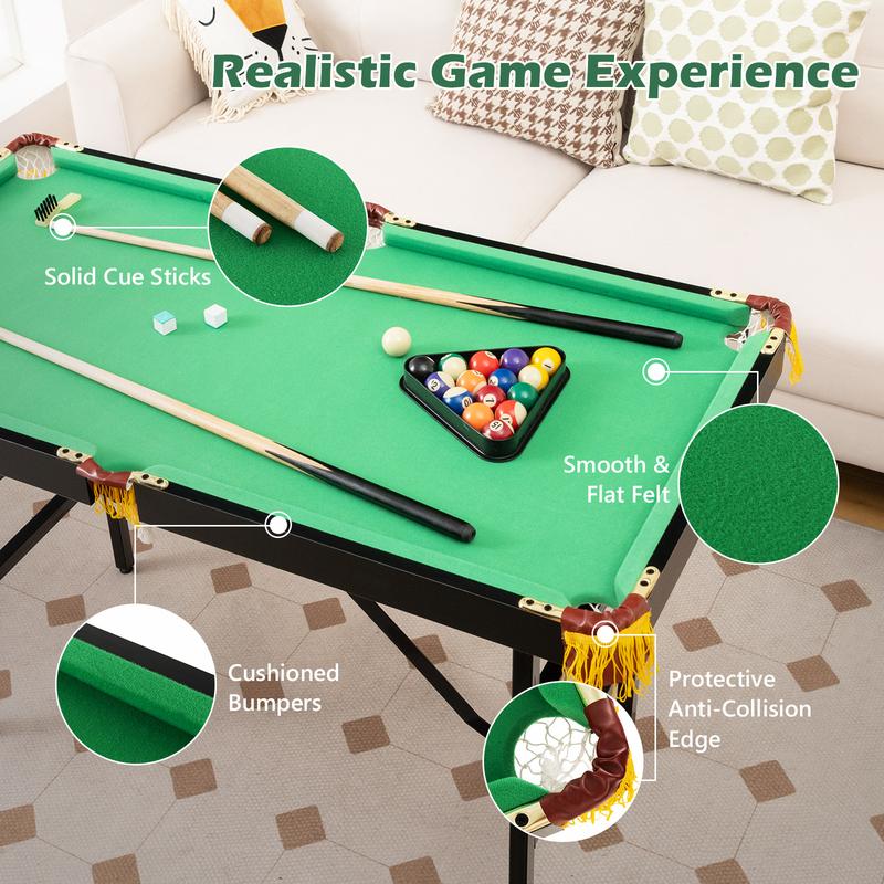 FestivalJoy-47 Inch Folding Billiard Table with Cues and Brush Chalk -Green