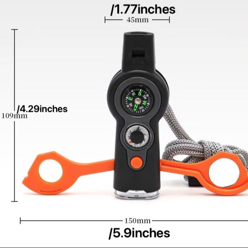 7 in 1 Outdoor Emergency Survival Whistle with LED Light, 1 Count Multifunctional Compass with Temperature Measurement, Outdoor Camping Hiking Accessories