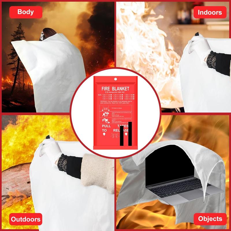 Emergency Fiberglass Fire Blanket, 40'' x 40'', Fireproof and Fire Suppression Blanket for Kitchen and Home Safety, Camping, and Emergency Use.