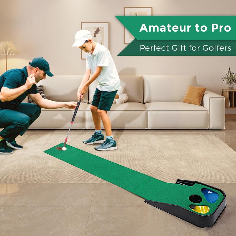 Eotvia Golf Putting Green, 79in Indoor Golf Putting Mat with Auto Ball Return, Golf Putting Set with 1 Telescopic Putter+5 Golf Balls, Mini Golf Game for Home Office Backyard Party, Golf Gifts for Men