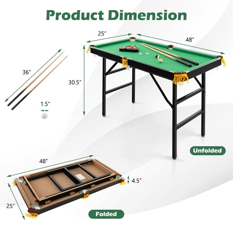 FestivalJoy-47 Inch Folding Billiard Table with Cues and Brush Chalk -Green