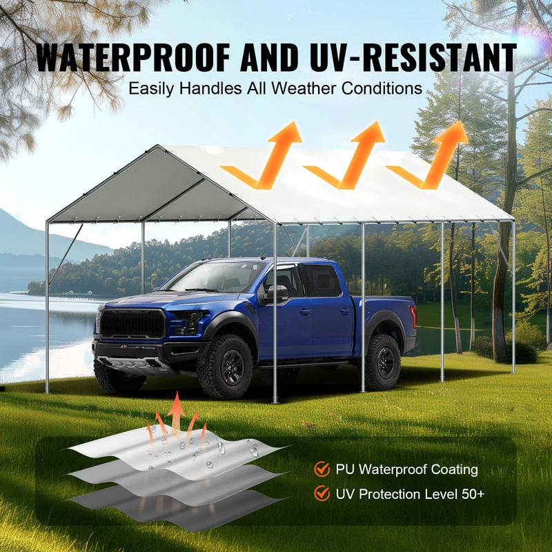 VEVOR 10 x 20 ft Carport Replacement Canopy Cover, Garage Top Tent Shelter Tarp Heavy-Duty Waterproof & UV Protected, Easy Installation with 40 Ball Bungeess (Only Top Cover, Frame Not Include), White