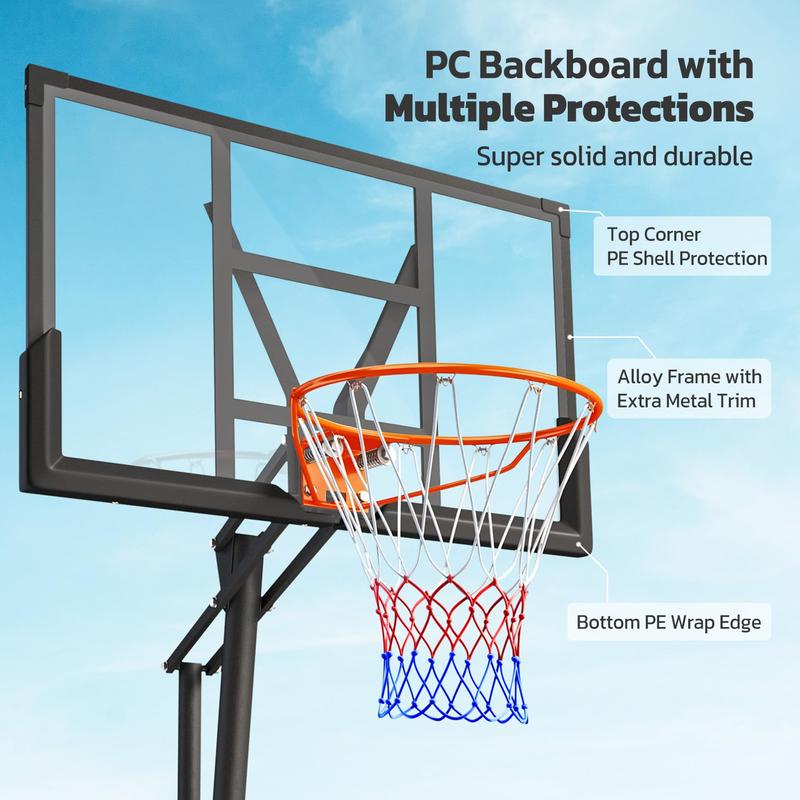 Basketball Hoop 5.25-10ft Hand-Cranked Height Adjustable, Portable Basketball Hoops & Goals Outdoor with PC Backboard for Kids Teens Adults in Backyard Driveway Indoor